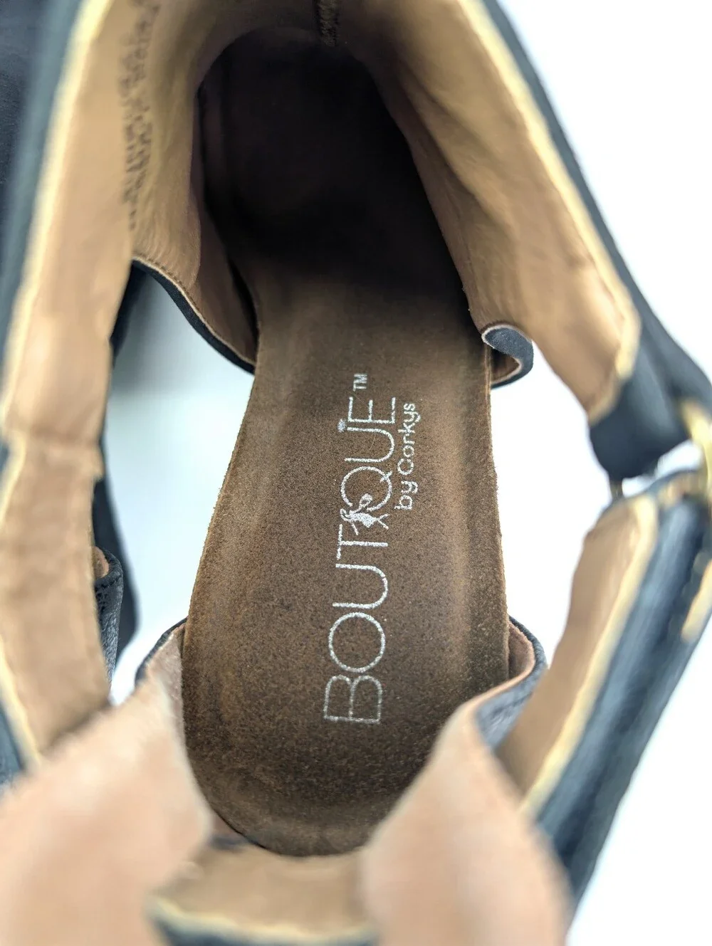 Corkey's Boutique Brand Sunburst Open Toe Wedge Dress Shoe Heels Velcro Black 8